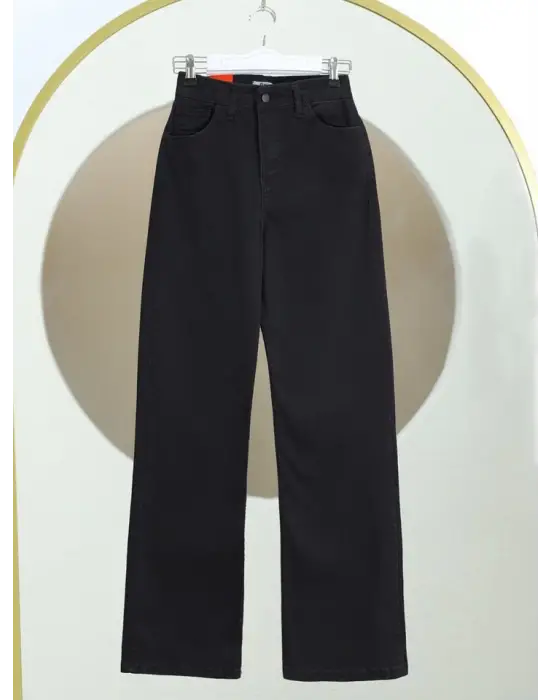 Omarı Çok Cep Detaylı Yüksek Bel Kot Pantolon - Siyah