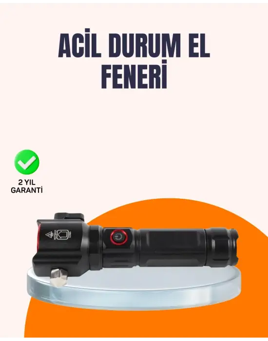 Çok Fonksiyonlu Acil Durum Feneri Yan Işıklı Çekiçli