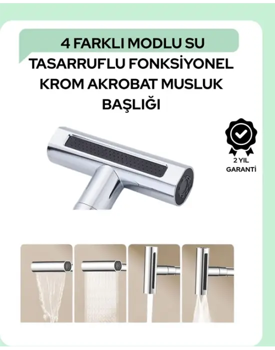 Çok Fonksiyonlu Musluk Başlığı | 4 Su Modu | Geniş Uyumlu Adaptör Seti | Mutfak Ve Banyo Uyumlu