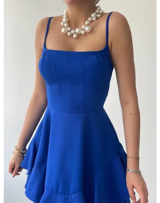 Omarı Doğal Taş Detaylı İp Askılı Elbise