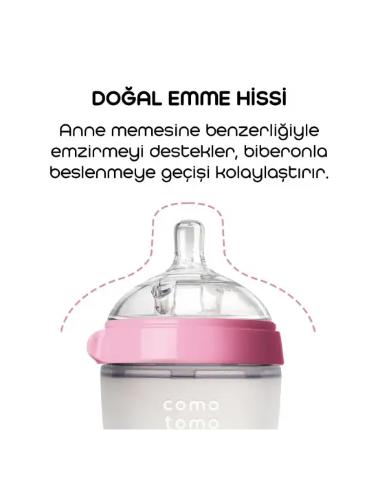 Comotomo Antikolik Silikon Biberon 250 ml 3-6 Ay Pembe