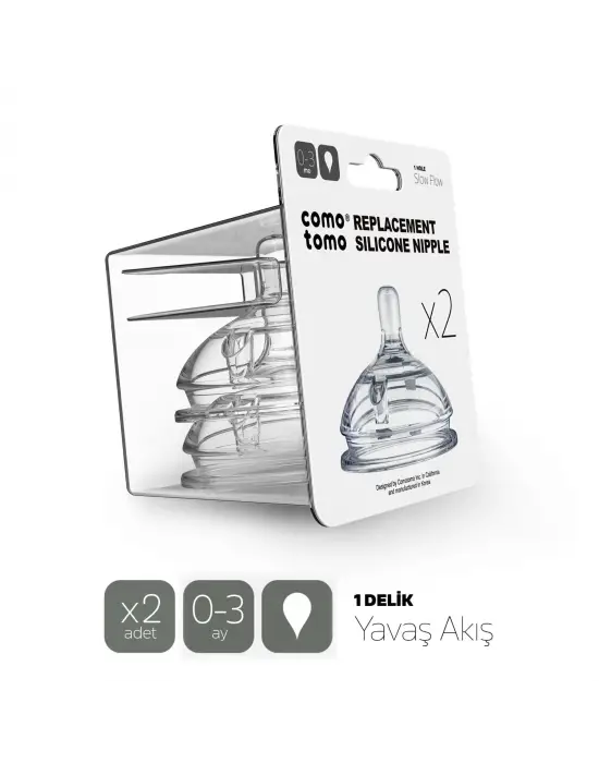 Comotomo Silikon 2Li Biberon Emziği Yavaş Akış 0-3 Ay