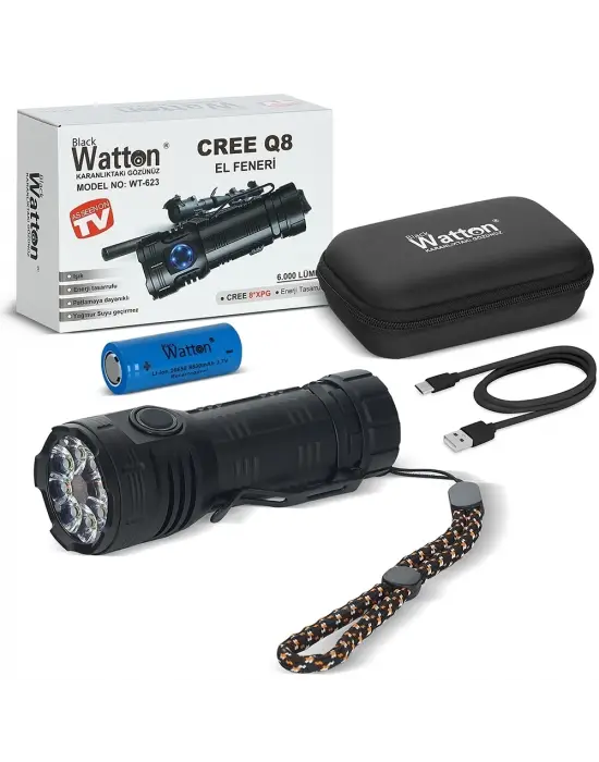 Cree Q8- Xpg 8+1 Led  Şarjlı El Feneri  Wt-623