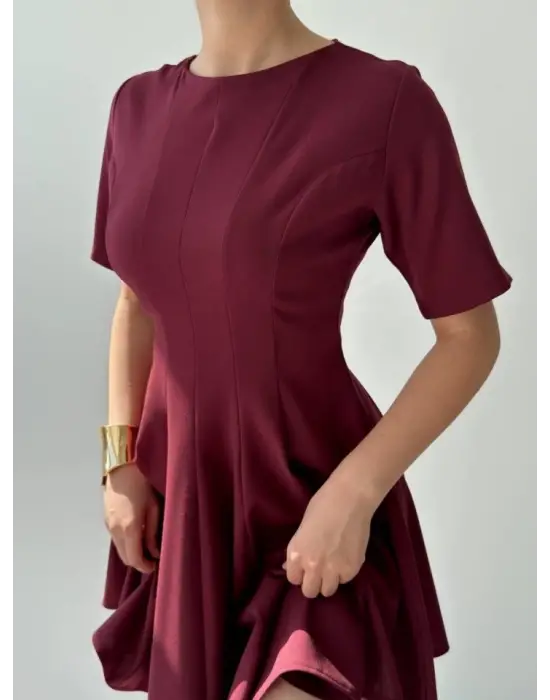 Omarı Kadife Pliseli Elbise