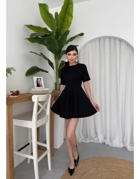 Omarı Kadife Pliseli Mini Elbise