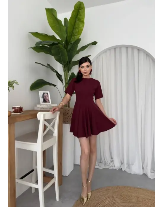 Omarı Kadife Pliseli Elbise