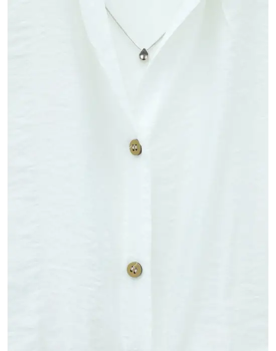 Crop Badyli  Kolyeli Arkası Uzun Gömlek -Ekru