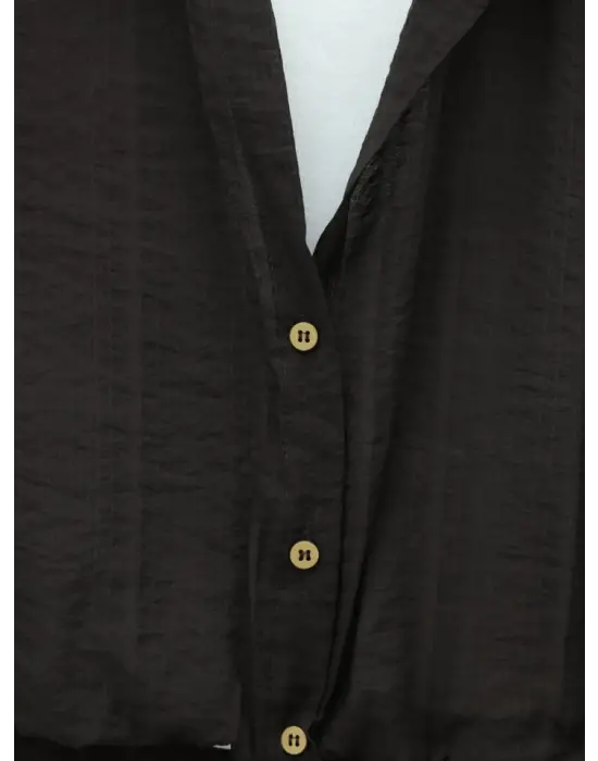 Crop Badyli  Kolyeli Arkası Uzun Gömlek -K. Kahve