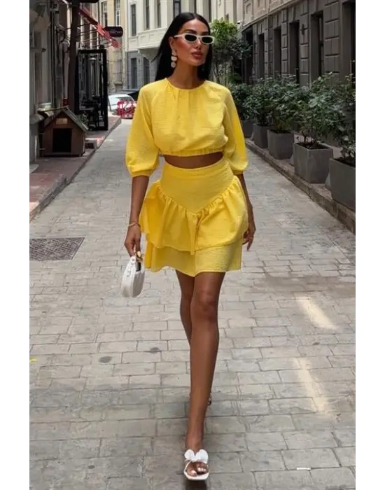 Crop Bluz Ve Kat Kat Etekli Takım 10207