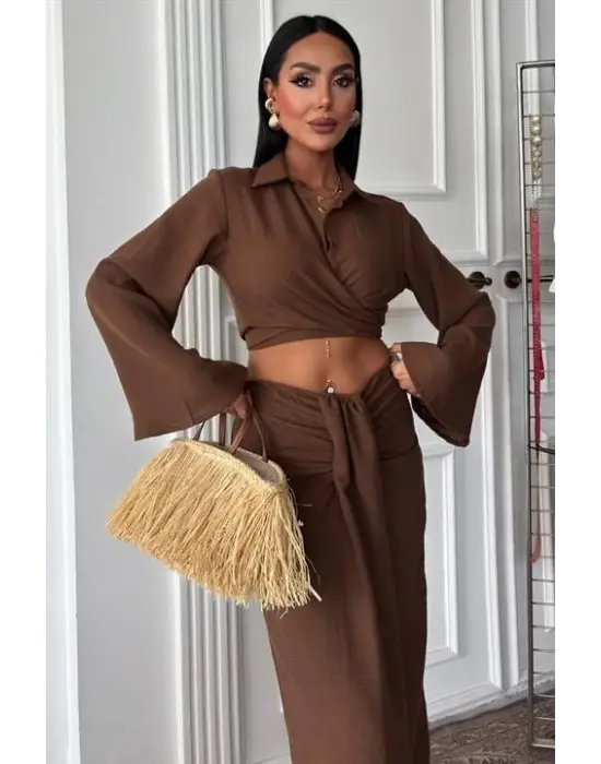 Omarı Büyüleyici Crop Gömlek ve Eteği Takımı