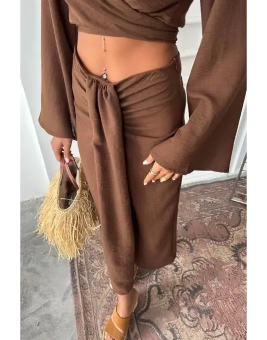 Omarı Büyüleyici Crop Gömlek ve Eteği Takımı