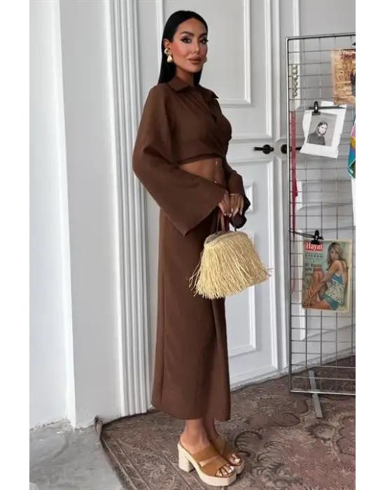 Omarı Büyüleyici Crop Gömlek ve Eteği Takımı