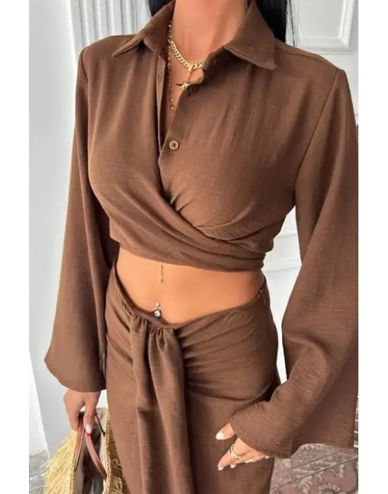Omarı Büyüleyici Crop Gömlek ve Eteği Takımı