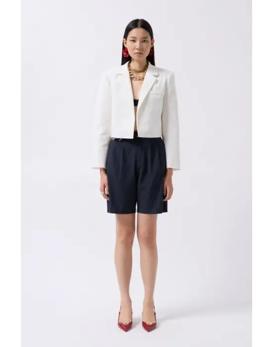 Crop Keten Blazer Ceket