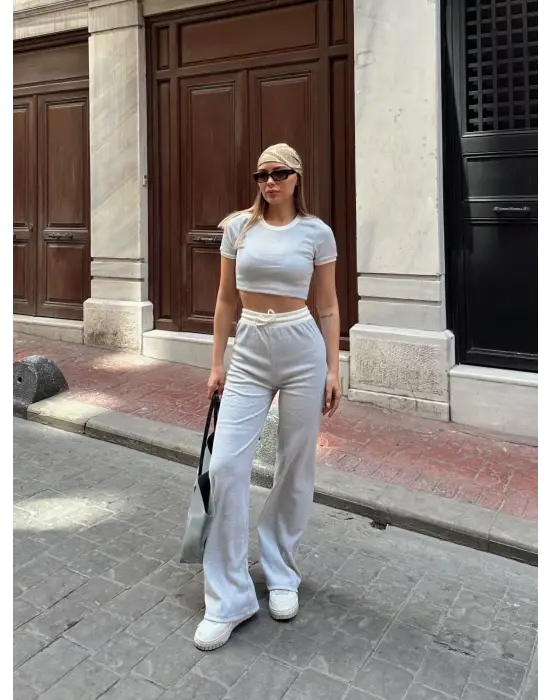 Omarı Trendy Gri Crop Pantolon Takımı