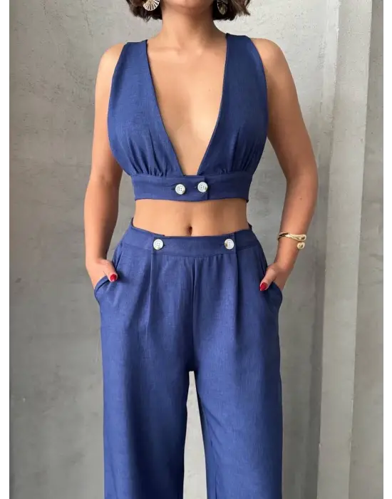 Modern Crop Pantolon Keten Takım