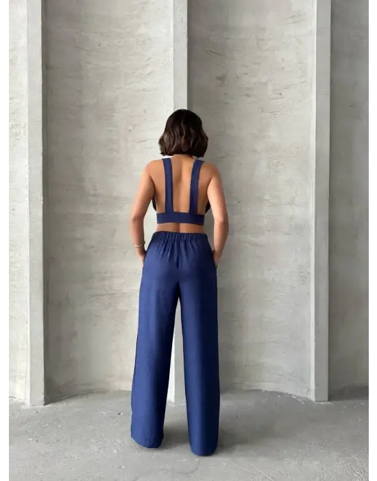 Omarı Keten Crop Pantolon Takımı