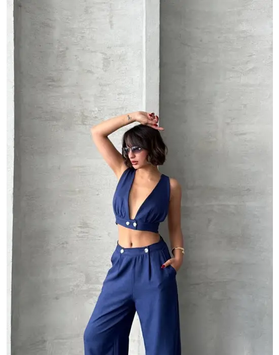 Modern Crop Pantolon Keten Takım