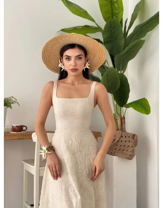 Cuper Çiçek Detaylı Elbise