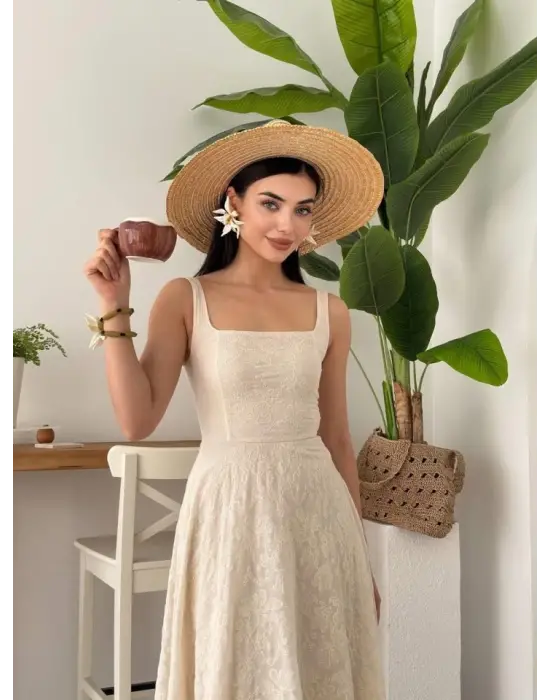 Cuper Çiçek Detaylı Elbise