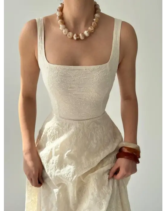 Cuper Çiçek Detaylı Elbise