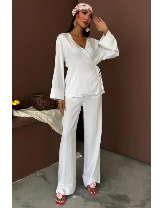 Omarı Kruvaze Model Çupra Keten Takım