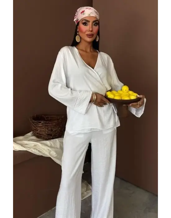 Omarı Kruvaze Model Çupra Keten Takım