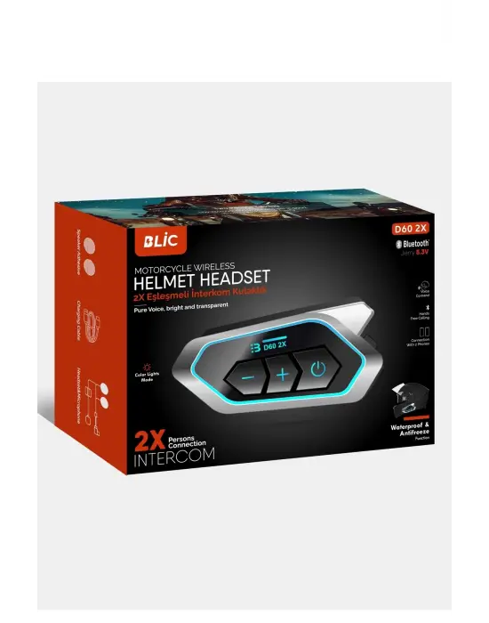 D60 2x Motosiklet Kask Kulaklığı Bluetooth Intercom Rgb Işıklı 2 Intercom Bağlantılı