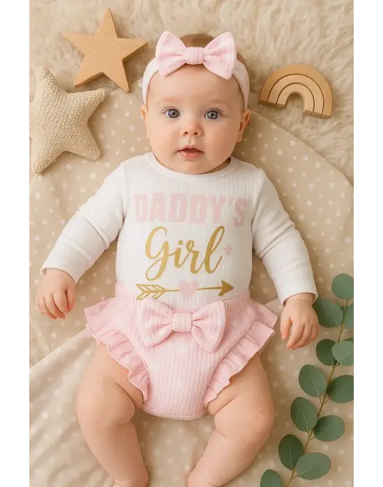 Daddys Girl Bandanalı Kız Bebek Takımı