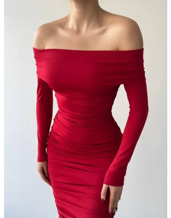 Omarı Zarif Ve Şık Drapeli Elbise