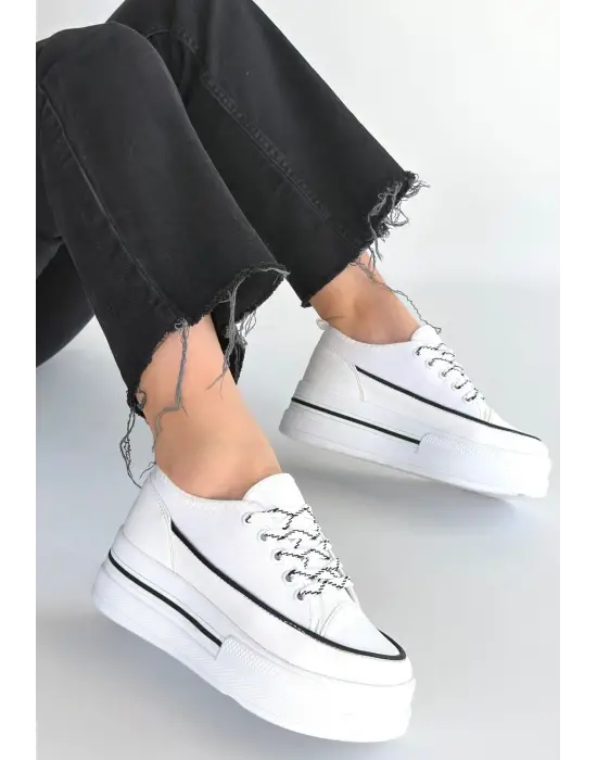 Dalen Beyaz Keten Bağcıklı Spor Ayakkabı