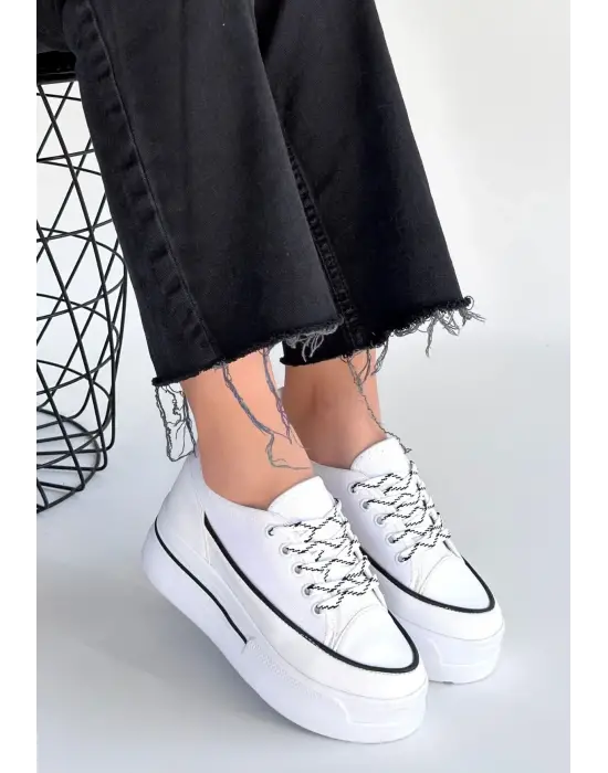 Dalen Beyaz Keten Bağcıklı Spor Ayakkabı