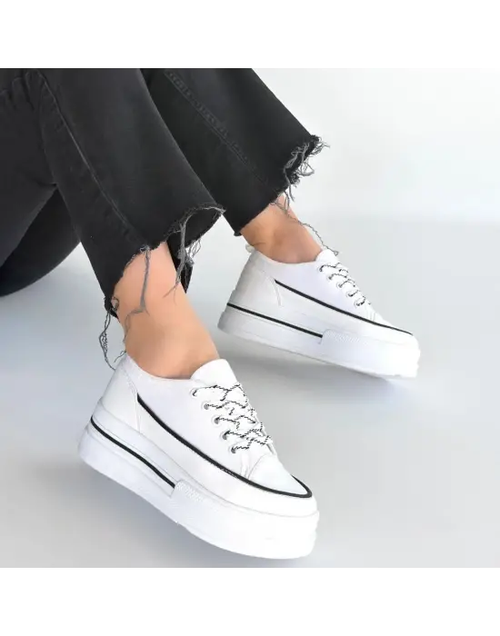 Dalen Beyaz Keten Bağcıklı Spor Ayakkabı