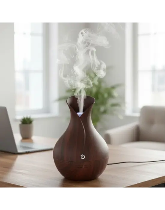 Damla Model Akasya Renk Hava Nemlendirici – Ultrasonik Soğuk Buhar Makinesi, LED Işıklı Masaüstü Oda Nemlendirici