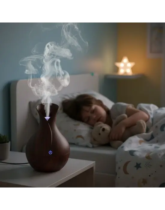 Damla Model Akasya Renk Hava Nemlendirici – Ultrasonik Soğuk Buhar Makinesi, LED Işıklı Masaüstü Oda Nemlendirici