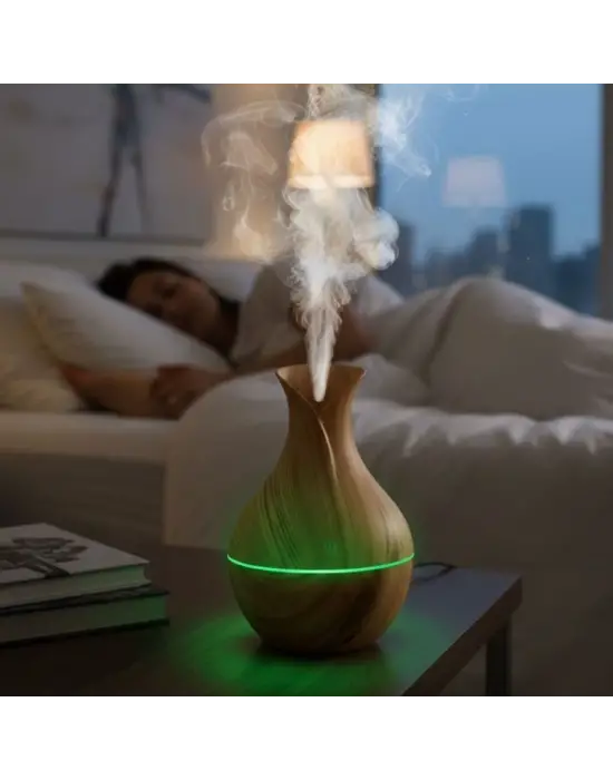 Damla Model Akasya Renk Hava Nemlendirici – Ultrasonik Soğuk Buhar Makinesi, LED Işıklı Masaüstü Oda Nemlendirici