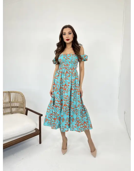 Omarı Uzun Kollu Dantel Detaylı Abiye Elbise