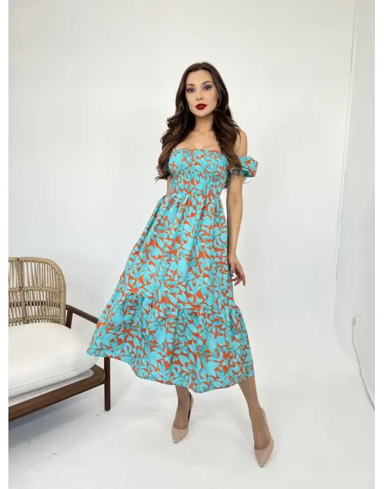 Omarı Uzun Kollu Dantel Detaylı Abiye Elbise