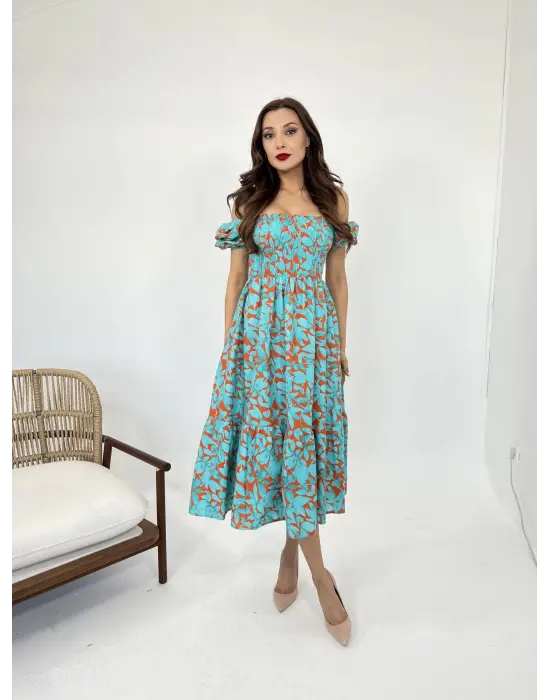 Omarı Uzun Kollu Dantel Detaylı Abiye Elbise