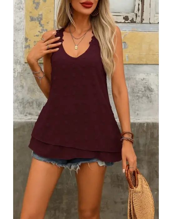 Omarı Dantel Detaylı Kadın V Yakalı Askılı Bluz