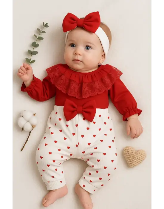 Dantel Yaka Kız Bebek Tulumu % 100 Pamuk