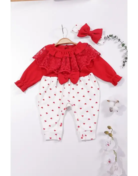 Dantel Yaka Kız Bebek Tulumu % 100 Pamuk