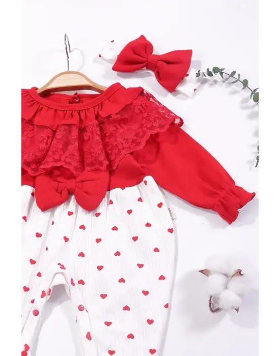 Dantel Yaka Kız Bebek Tulumu % 100 Pamuk