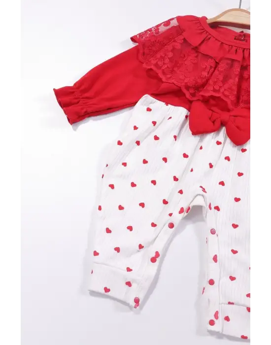 Dantel Yaka Kız Bebek Tulumu % 100 Pamuk