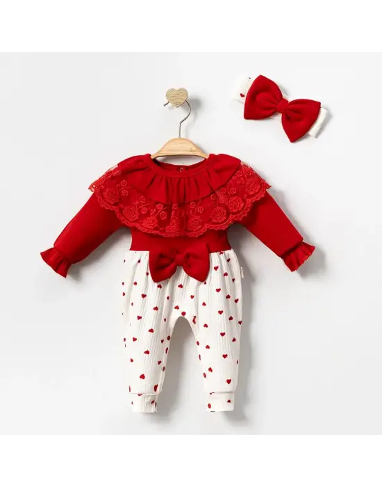 Dantel Yaka Kız Bebek Tulumu % 100 Pamuk