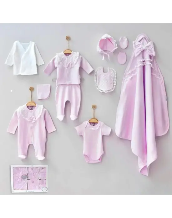 Dantelli Kız Bebek 10 Parça Kız Bebek Hastane Çıkışı Kutulu %100 Pamuk