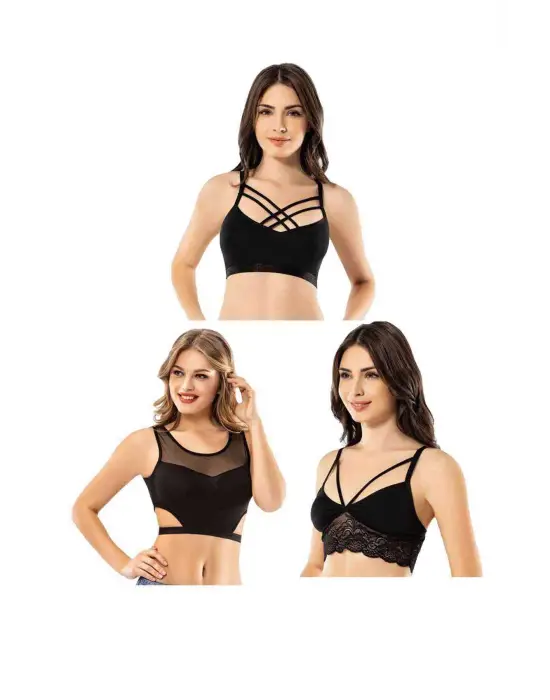 Omarı Çapraz İpli Tül Model Büstiyer - Dantelli Şıklık