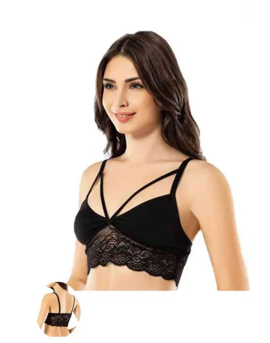 Omarı Çapraz İpli Tül Model Büstiyer - Dantelli Şıklık