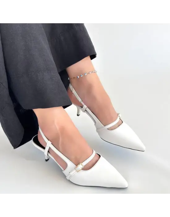 Darina Beyaz Cilt Topuklu Ayakkabı