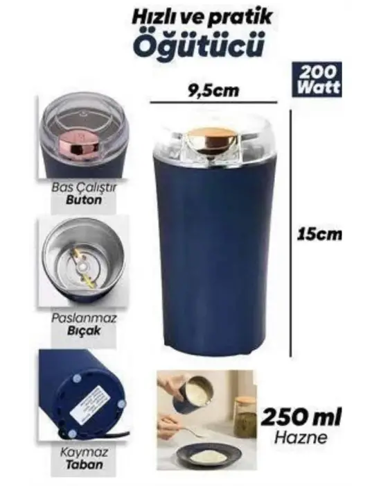 Dayanıklı Paslanmaz Çelik Kolay Kullanım Kahve Ve Baharat Öğütücü